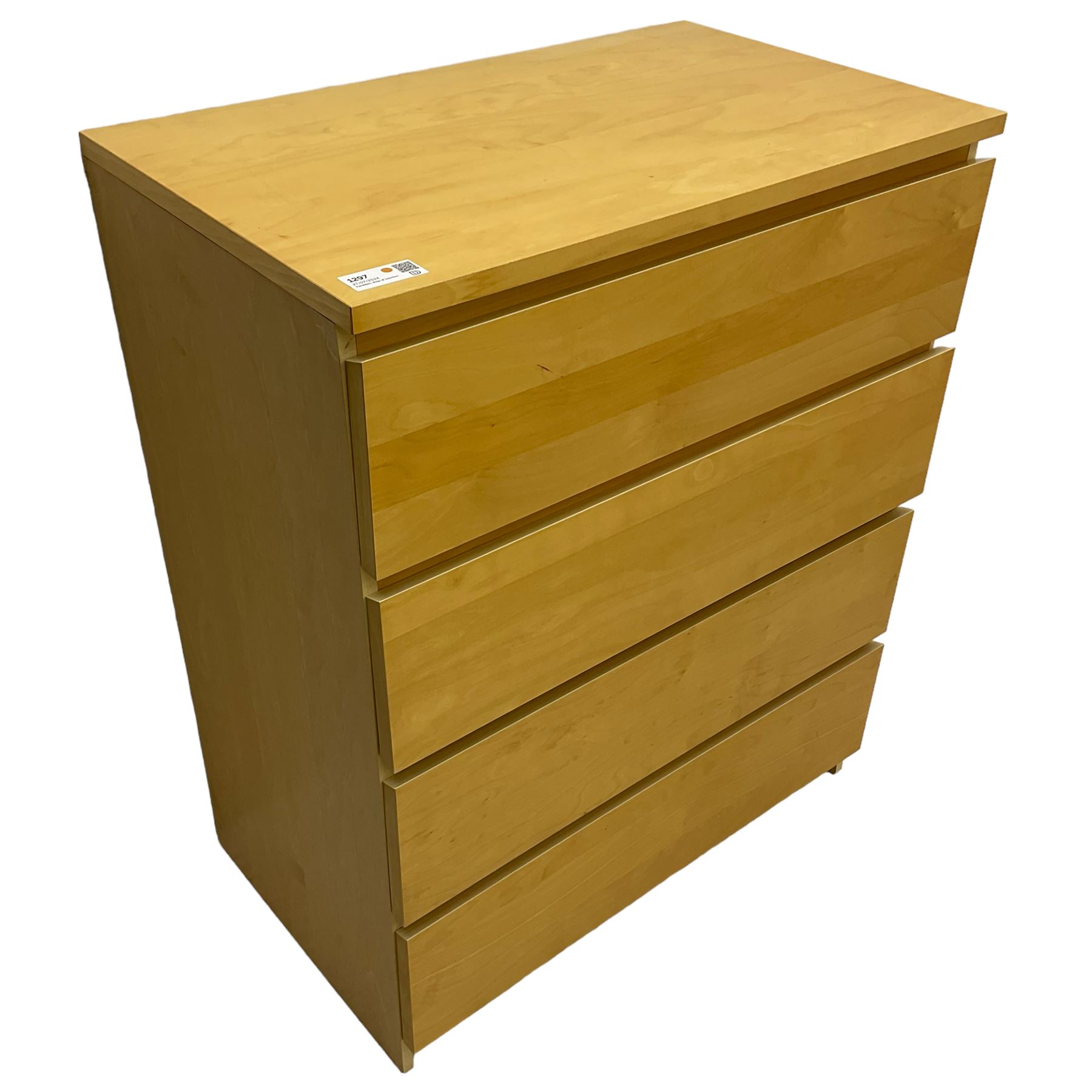 Two Ikea 'MALM' chest of drawers, white stained oak veneer, with four flush front drawers with recessed pulls