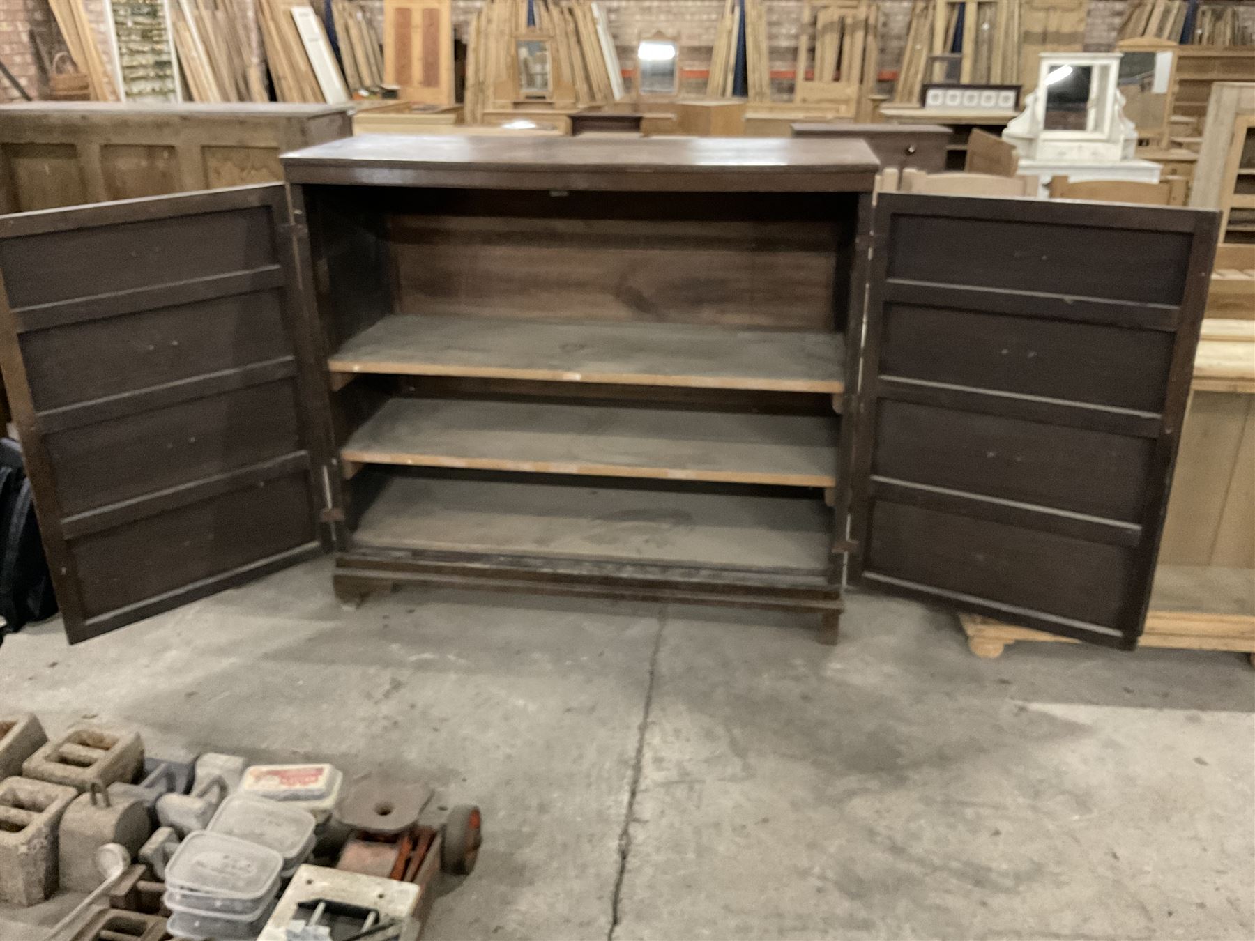 Early 20th century oak cupboard disguised as a chest of eight drawers, reeded edge over two doors with panelled facias - THIS LOT IS TO BE COLLECTED BY APPOINTMENT FROM THE OLD BUFFER DEPOT, MELBOURNE PLACE, SOWERBY, THIRSK, YO7 1QY