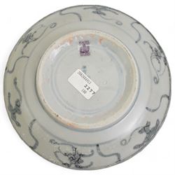 Group of Chinese porcelain, comprising three blue and white plates and a white glazed bowl, all bearing Tek Sing Treasures, Nagel Auctions labels, bowl D15cm, largest plate D17.5cm (4)