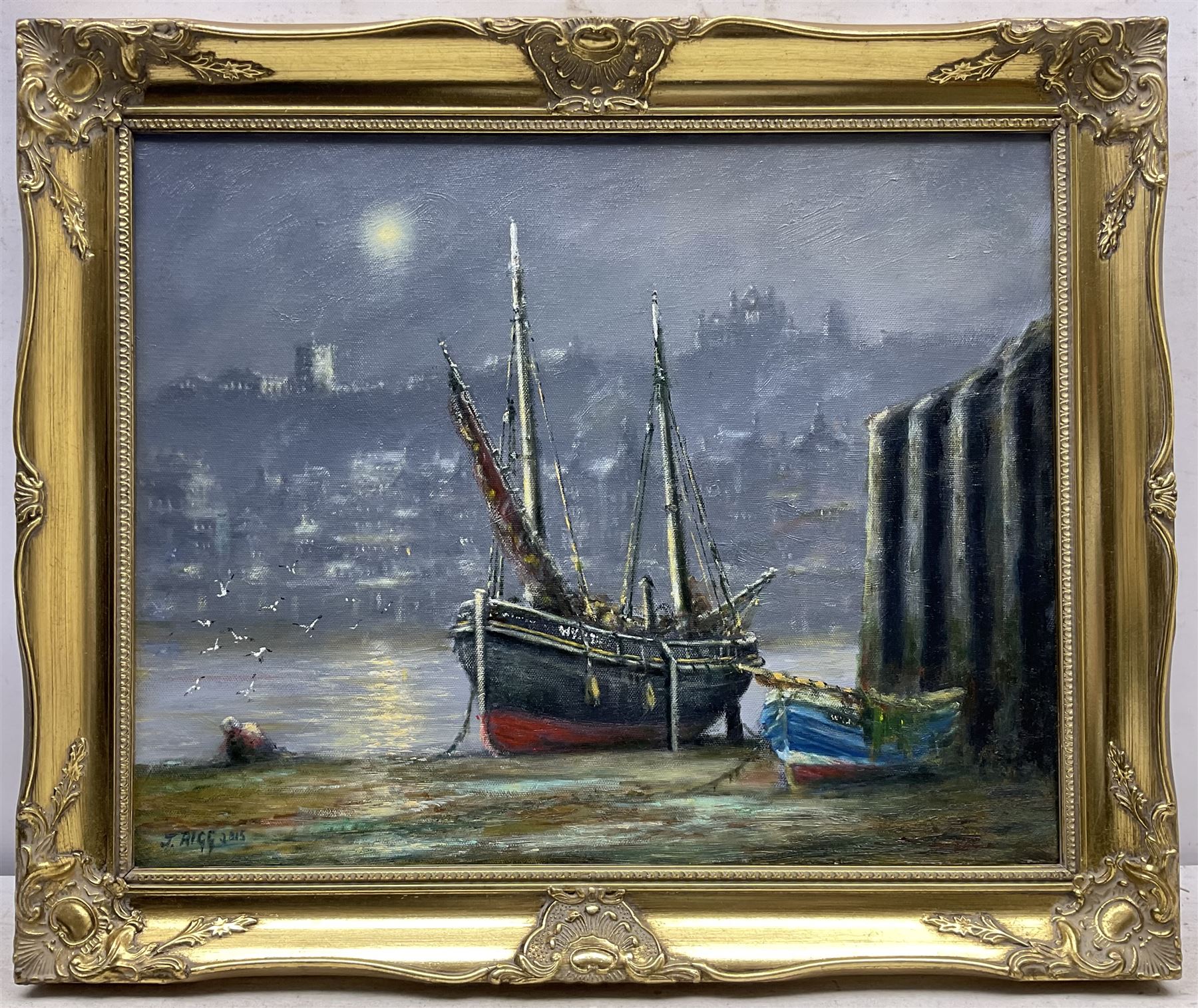 Jack Rigg (British 1927-2023): Whitby by Moonlight, oil on canvas signed and dated 2015, 40cm x 50cm