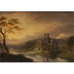 J Bradley (British 18th/19th Century): Kirkstall Abbey, oil on panel signed and dated 1825, 13cm x 19cm 