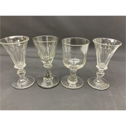 Collection of 18th century and later glassware, including set of three with twist stems and etched and fluted examples