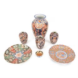 Japanese Imari ceramics, including baluster form vase, three smaller baluster form vases, ...