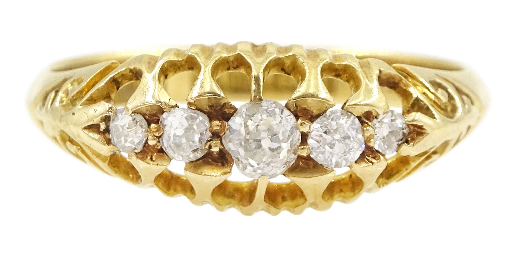 Edwardian 18ct gold five stone diamond ring, Birmingham 1905, total diamond weight approx 0.20 carat