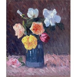 Narcisse Guilbert (French 1878-1942): Still Life of Roses, oil on canvas laid on to board signed 37cm x 31cm