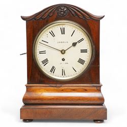 Brooks of London- Regency 8-day rosewood bracket clock c1825, with a serpentine shaped ped...