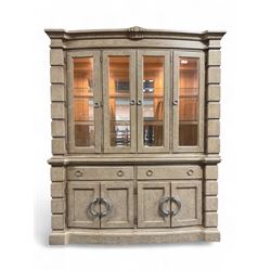 Brunswick - washed oak finish illuminated display cabinet, upper section with four glass-p...