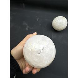 Pair of milk calcite spheres, D10cm 