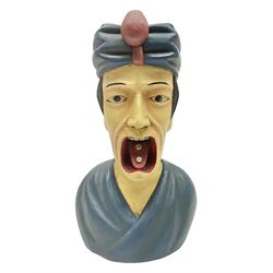 Painted pharmacist gaper display head, modelled with an open mouth, H31cm