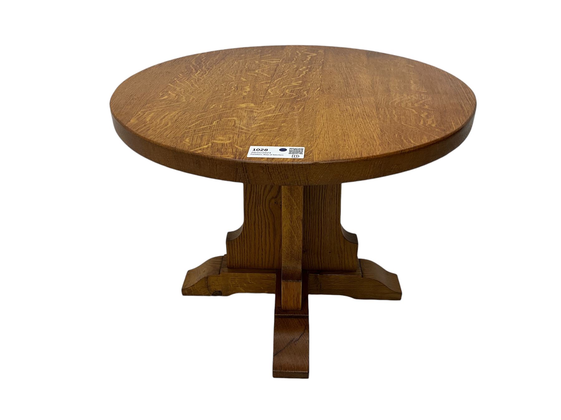 Yorkshire Oak - oak occasional table, circular top on cruciform base and sledge feet 