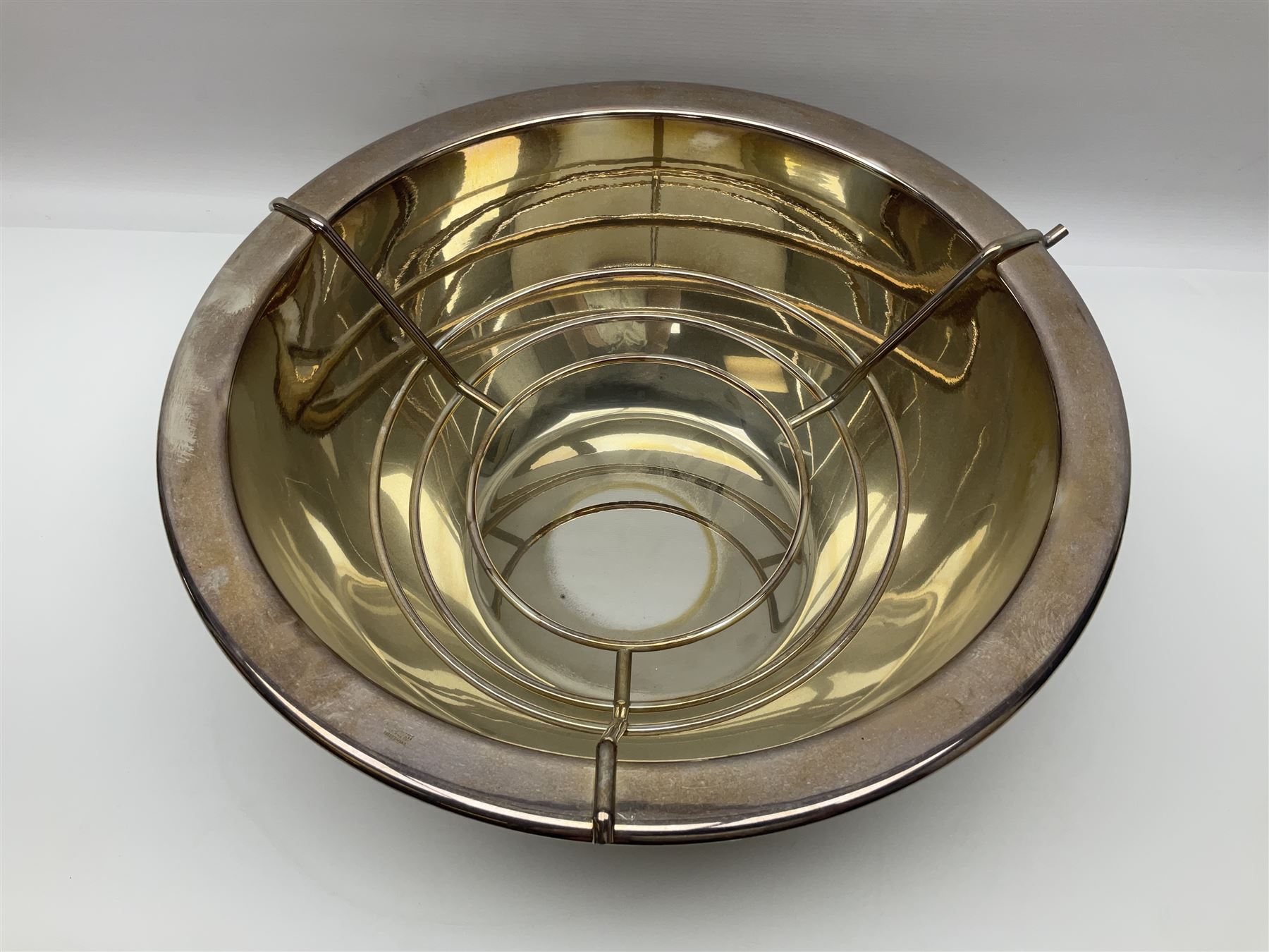 Large silver-plated champagne cooler, by Cassetti Fatto A Mano Italy, of plain circular form, with flat rim, D44.5cm