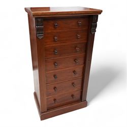 Victorian mahogany Wellington chest, moulded rectangular top, fitted with seven drawers, r...