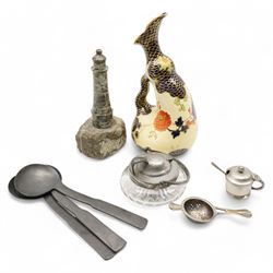 Three 18th century pewter serving spoons, with crown and London touch marks L22.5cm; Liber...