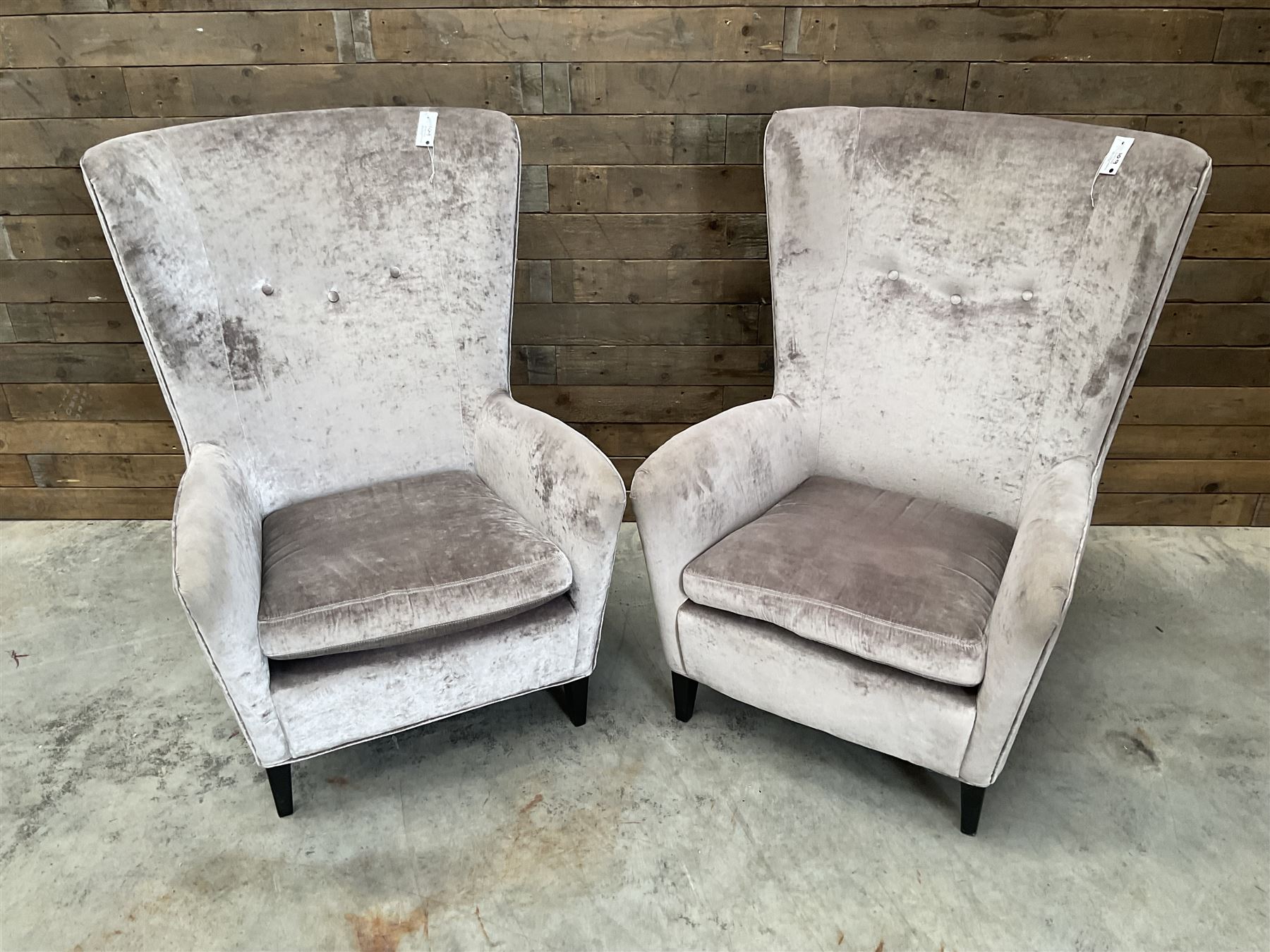 4 x Wing back armchair upholstered in silver crushed velvet fabric