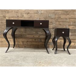 Rosewood finish console dressing table, fitted with two soft-close drawers and matching be...