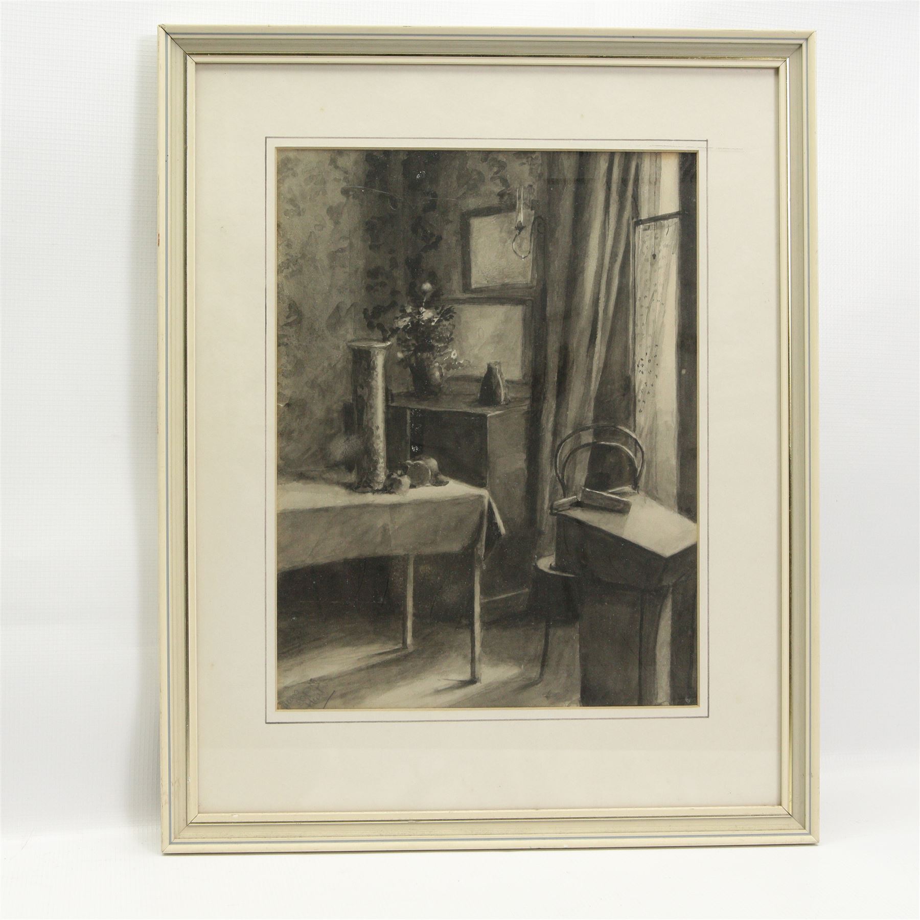 Jean Elspeth Hart (Canadian 19th Century): Interior Study, monochrome watercolour signed 34cm x 26cm