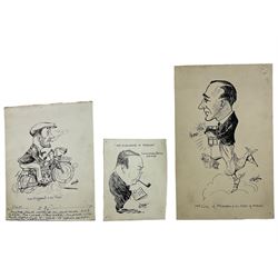 William O Norris (British 19th Century): Large folio of humorous pen and ink illustrations for Crittall Magazine and other original works to include various advertisement drafts for Eastern National and Marconis Wireless Telegraph Company, mostly dated '25, and a photograph of the artist at work, max 36cm x 46cm 