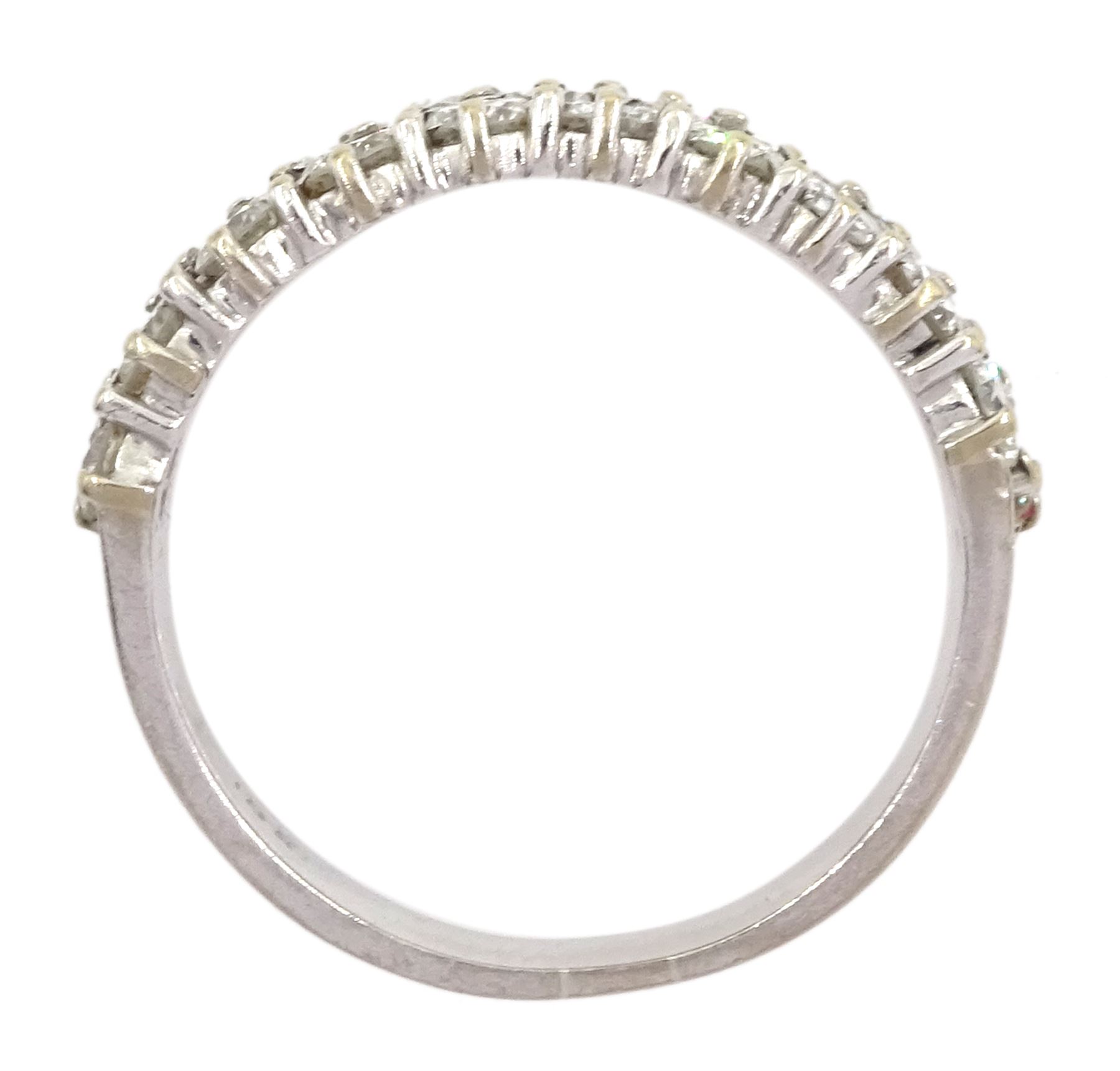 18ct white gold two row round brilliant cut diamond half eternity ring, stamped 18K, total diamond weight approx 1.40 carat