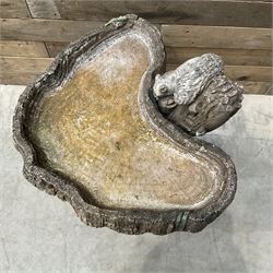 Small 19th century square stone trough and a cast stone bird bath