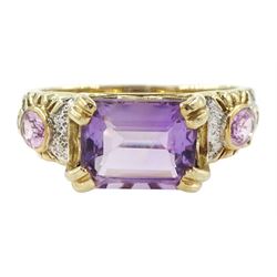 9ct gold amethyst and diamond ring, hallmarked