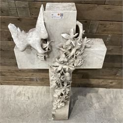 20th century marble crucifix, set with peace dove and wreath