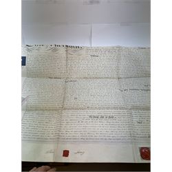 Indenture and correspondence relating to 1851 purchase of land for Scarborough and York railway at Flaxton