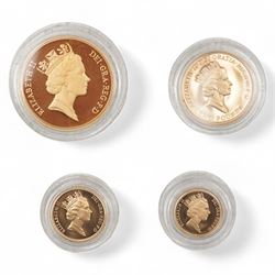 Queen Elizabeth II 1994 gold proof sovereign four coin collection, comprising half sovereign, sovereign, double sovereign and five pounds, cased with certificate