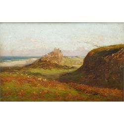 Harry Hine (British 1845-1941): 'Bamburgh Castle', oil on canvas unsigned 29cm x 43cm