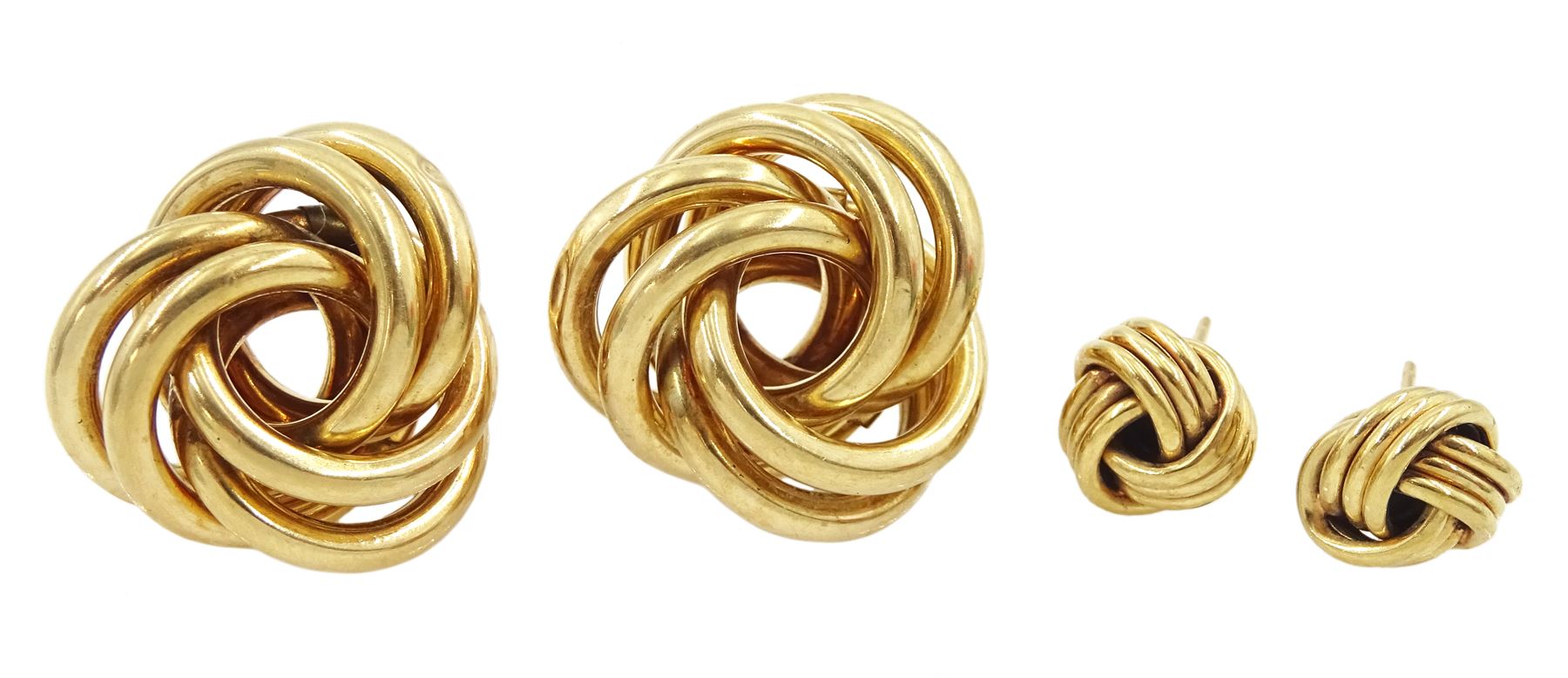 Two pairs of 9ct gold knot earrings