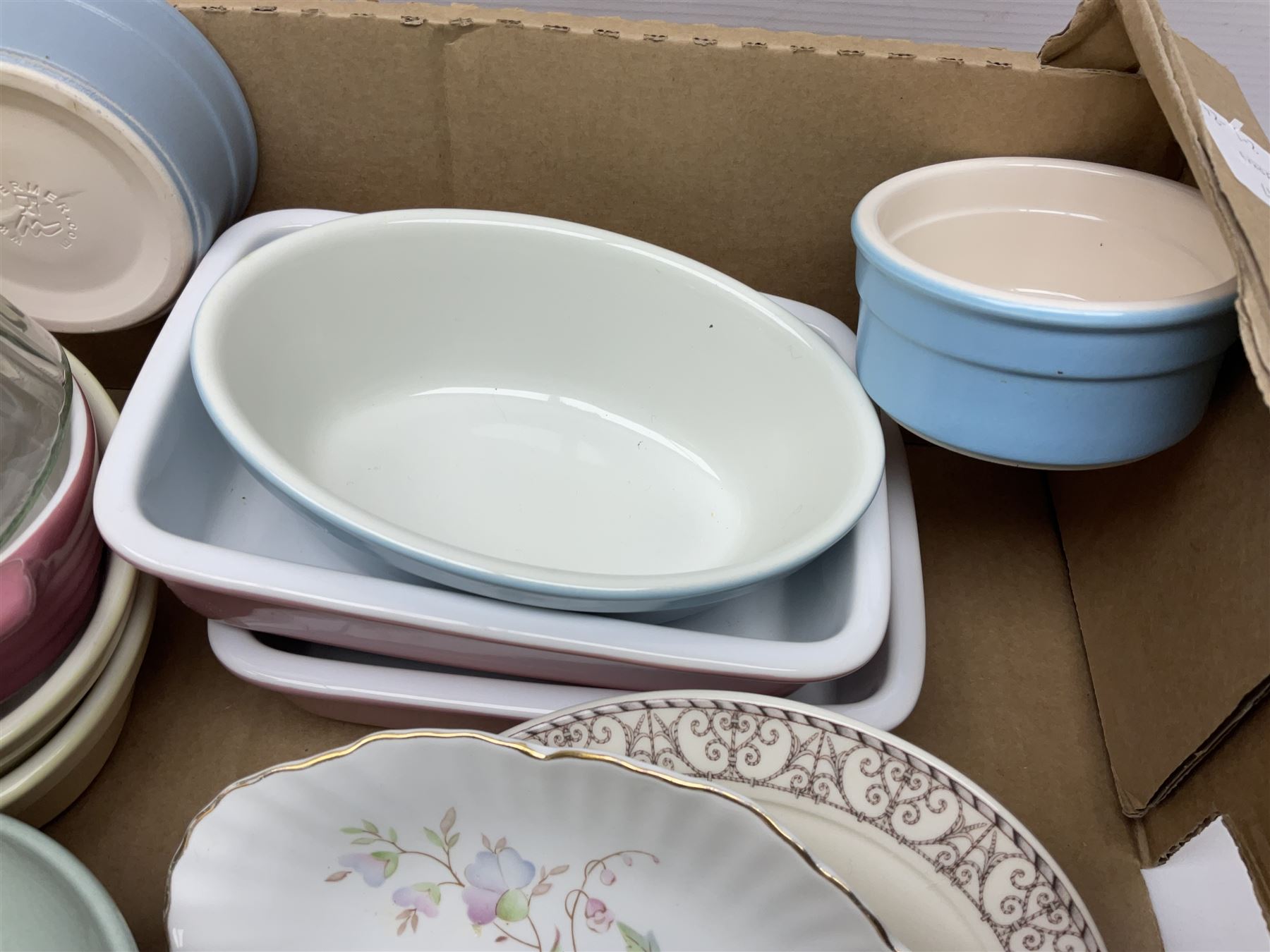 Collection of pastel coloured ramakins and pie dishes, including examples by Tala and Pots & Co, etc