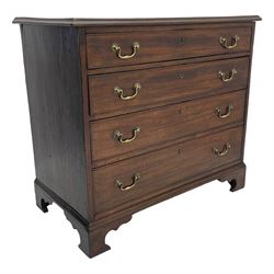 George III mahogany chest, moulded rectangular top over four long graduating cock-beaded drawers, fitted with brass swan neck handles, on bracket feet