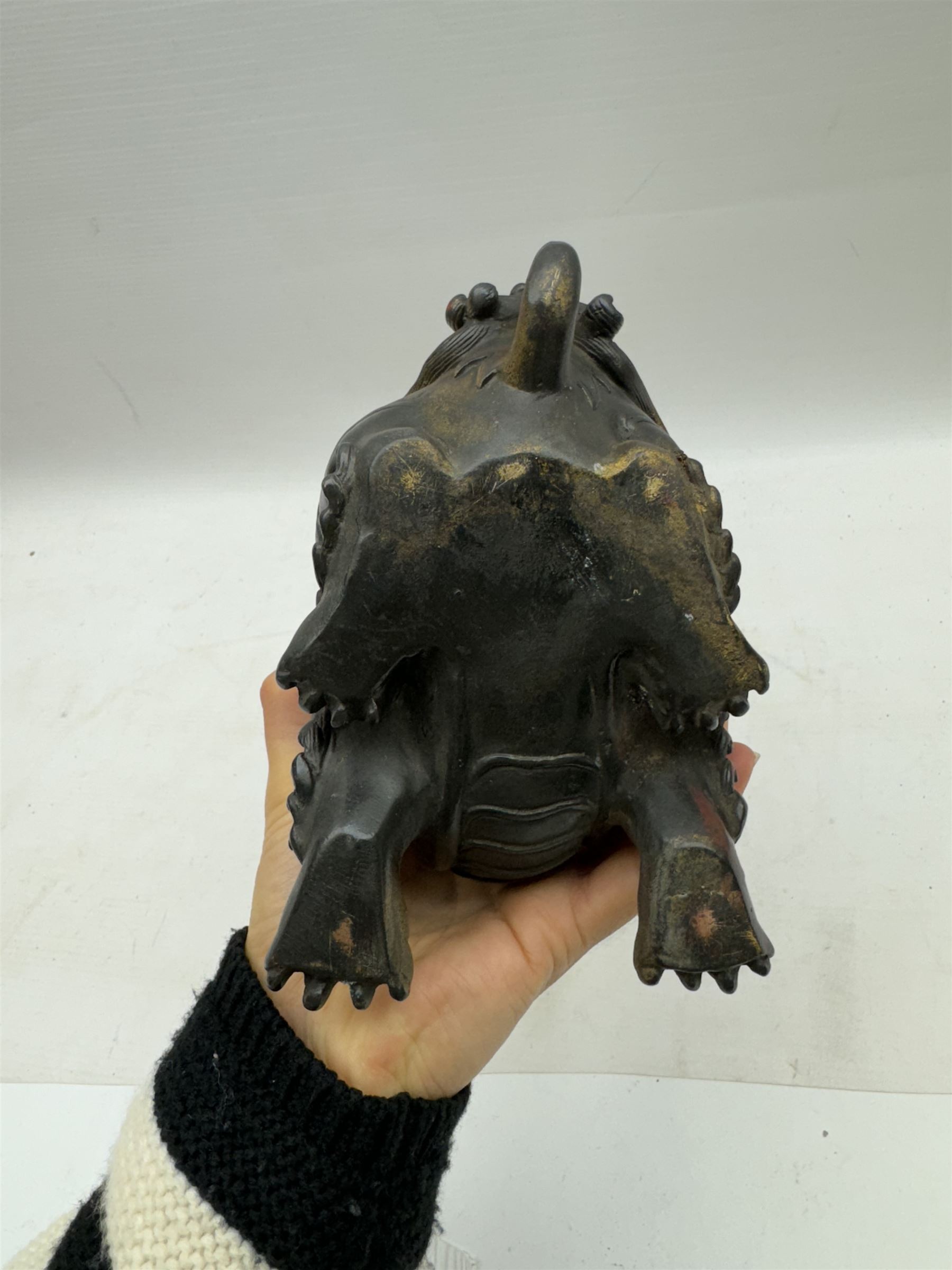 Incense burner modelled as a dog of foo, with hinged head, H15cm