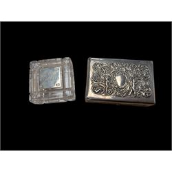 Two silver mounted boxes, to including embossed example, decorated with cherubs, birds and...