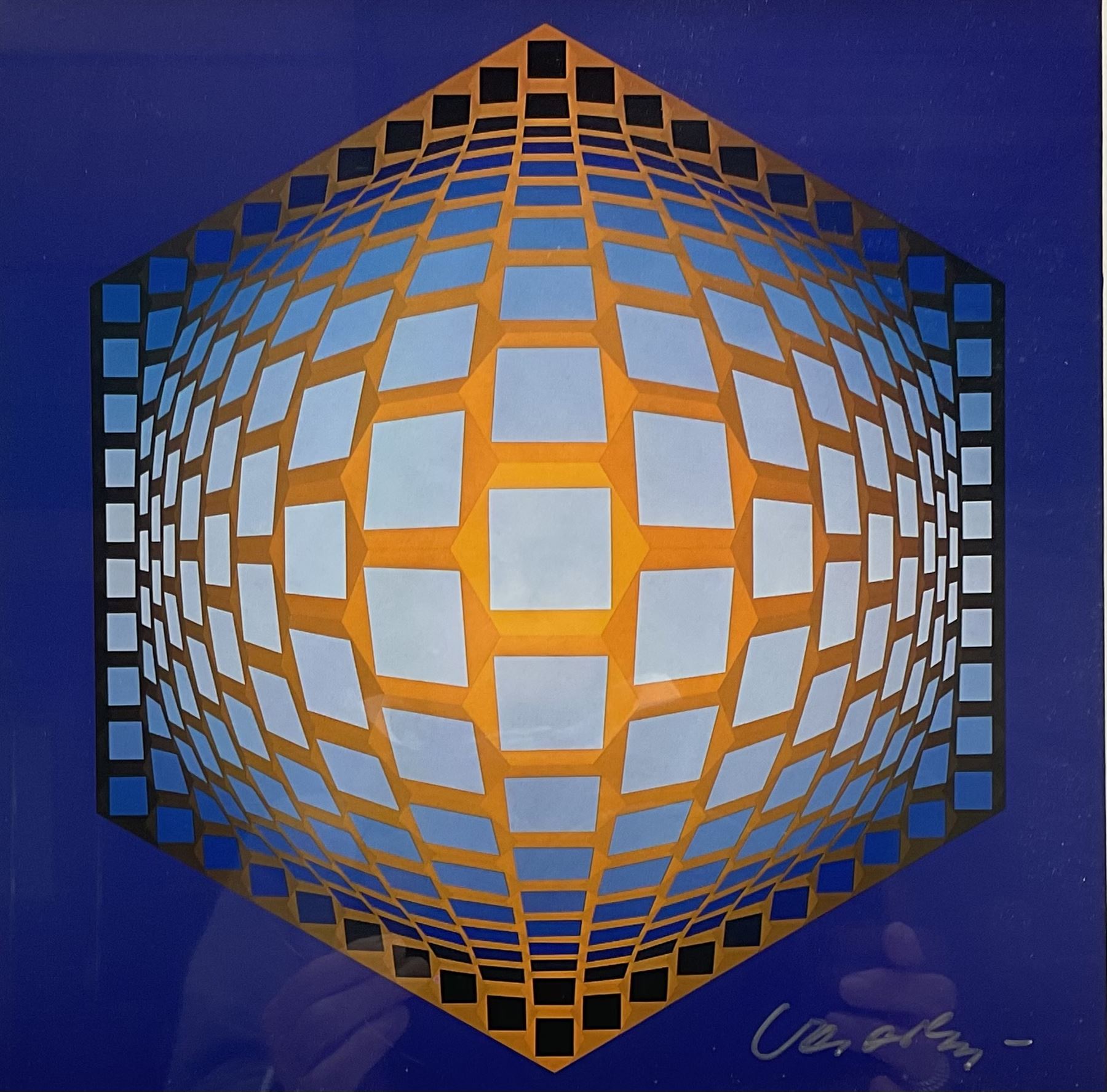 Victor Vasarely (Hungarian/French 1908-1997): 'Tegla-Hat', screenprint signed in metallic pen pub. 'Structures Universelles de l'Hexagone' c.1975, 27cm x 27cm