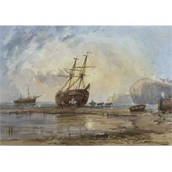 Manner of George Weatherill (British 1810-1890): Beached Boat on a Shore, watercolour bear...