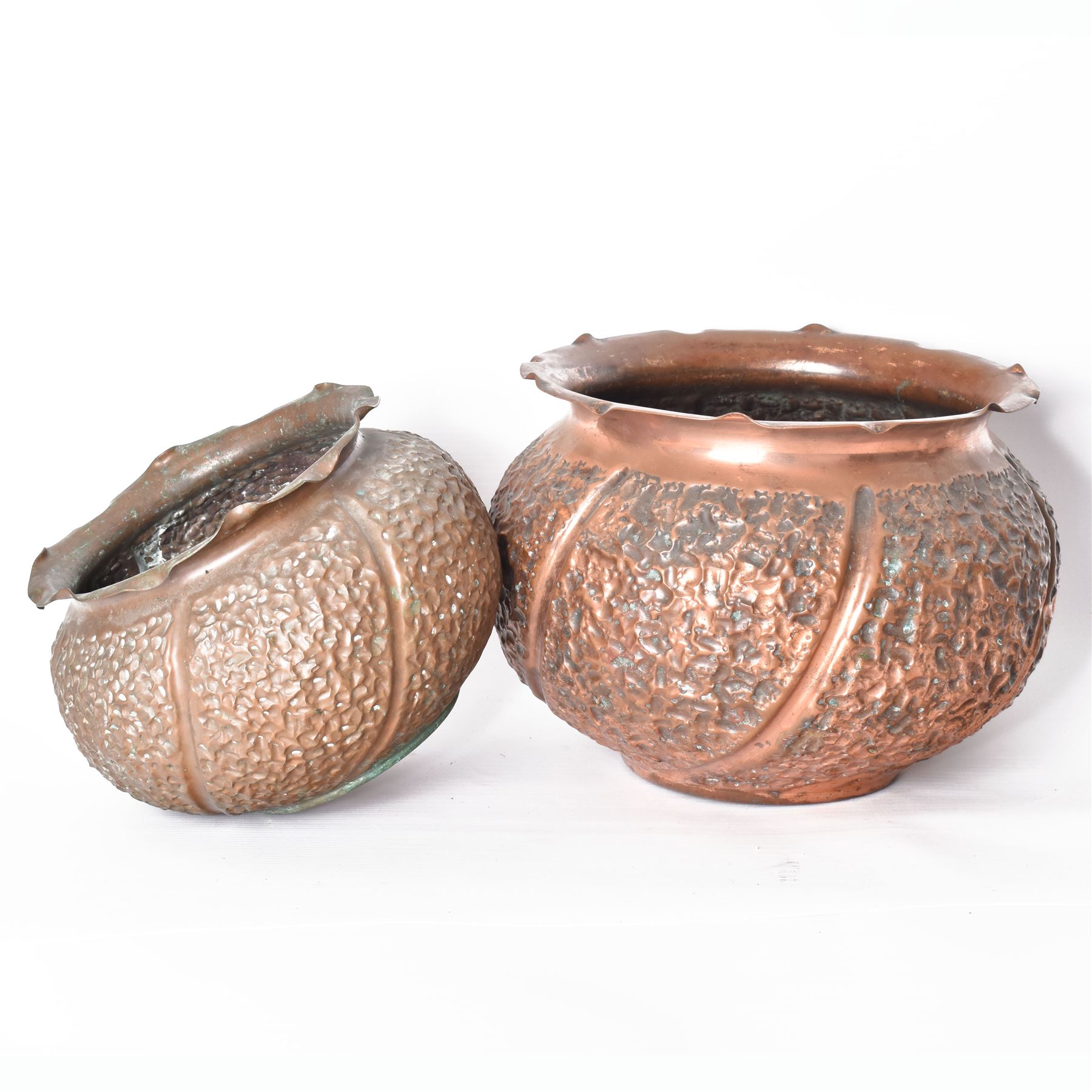 Two Benham and Froud copper planters, with fluted rim, largest H20cm