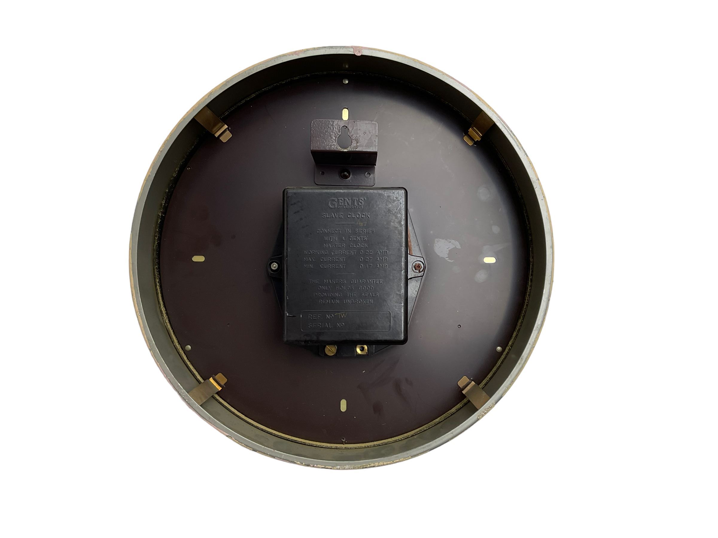 An electrically operated 1960's Gent  and similar GPO electric slave clock dial and movement.