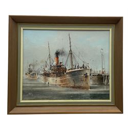 Colin Verity (British 1924-2011): Grimsby Trawler Leaving Port, oil on board signed 28.5cm x 35cm 