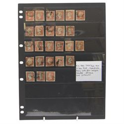 Queen Victoria imperf penny reds, including horizontal pair, various postmarks, housed on ...