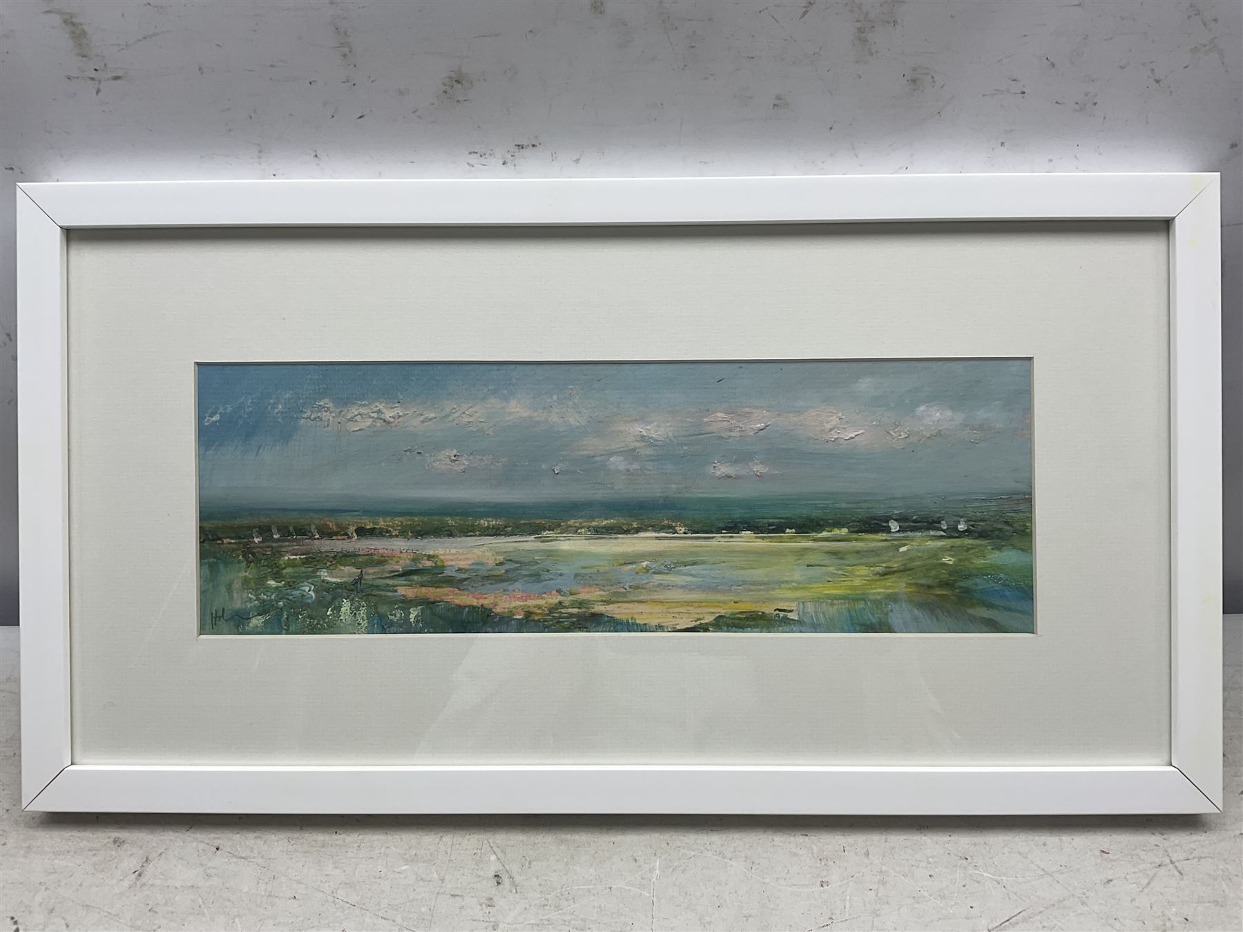 Peter Hodson (British Contemporary): Panoramic Norfolk Landscapes, three oils on board signed 12cm x 38cm (3)