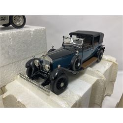 Franklin Mint - six 1:24 scale die-cast Rolls-Royce models comprising 1907 Rolls-Royce ‘The Silver Ghost’, boxed with original packaging and paperwork, 1929 Rolls-Royce ‘Phantom I’ with original packing, 1914 Rolls-Royce, 1911 Rolls-Royce, 1955 Rolls-Royce ‘Silver Cloud 1’, and 1992 Rolls-Royce Corniche IV 