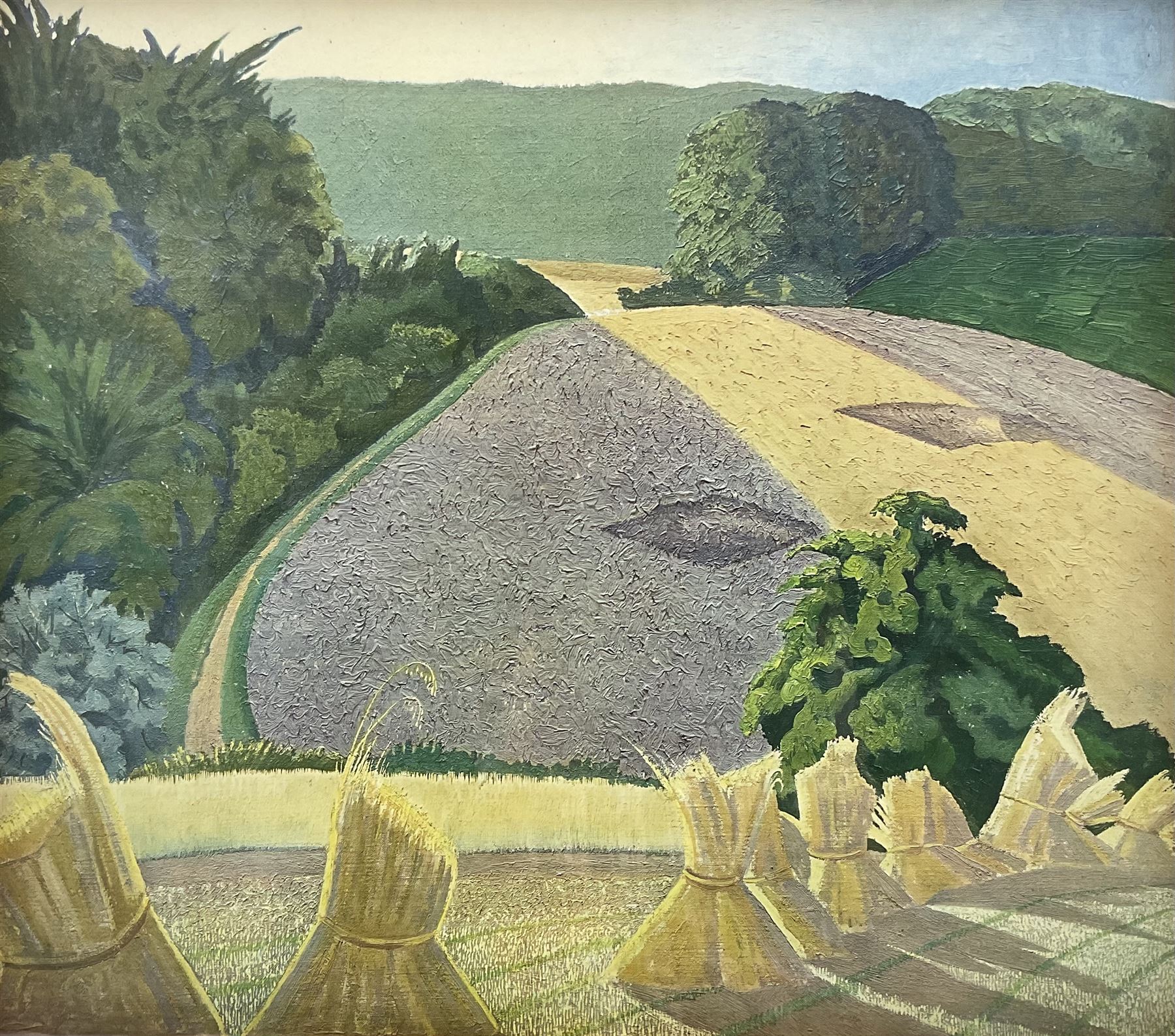 After John Nash CBE RA (1893-1977): 'The Cornfield', print, original title label verso 47cm x 52cm