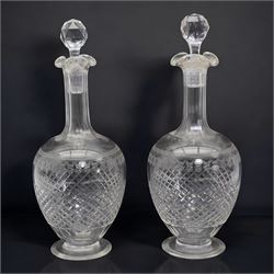 Pair Victorian cut and etched decanters, H30cm