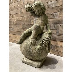 Cast stone garden figure - grape carrier on barrel