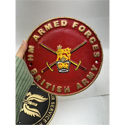 Two regimental cast iron signs, HM Armed Forces and Special Air Service Regiment D24cm