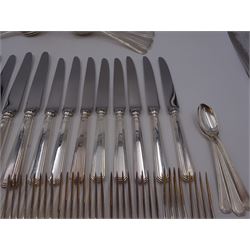 Mappin & Webb Athenian pattern silver cutlery for eight place settings, comprising table forks, silver handled table knives, dessert spoons, dessert forks, silver handled butter knives, soup spoons and teaspoons, hallmarked Mappin & Webb Ltd, Sheffield 1978, contained within anti-tarnish fabric wraps and boxed 