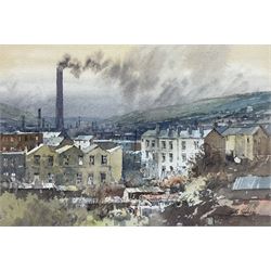 George Busby (British 1926-2005): 'Cold Light' - Mill Town Landscape, watercolour signed and dated '96, titled verso 19cm x 28cm