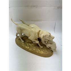 Royal Dux porcelain figure group, depicting two hunting dogs, with pink triangle mark beneath, H19cm