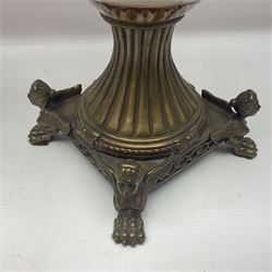 Wong Lee, twin handled ceramic urn with enamelled floral decoration and bronzed metal mounts, upon a square base, marked to base, together with similar twin handled urn with enamelled Cherub decoration, largest H44cm