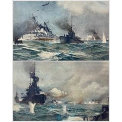 Harold Webb (British Early 20th century): Naval Battle Scene with Destroyer Warship, pair watercolours signed and dated 1922, 30cm x 49cm (2)